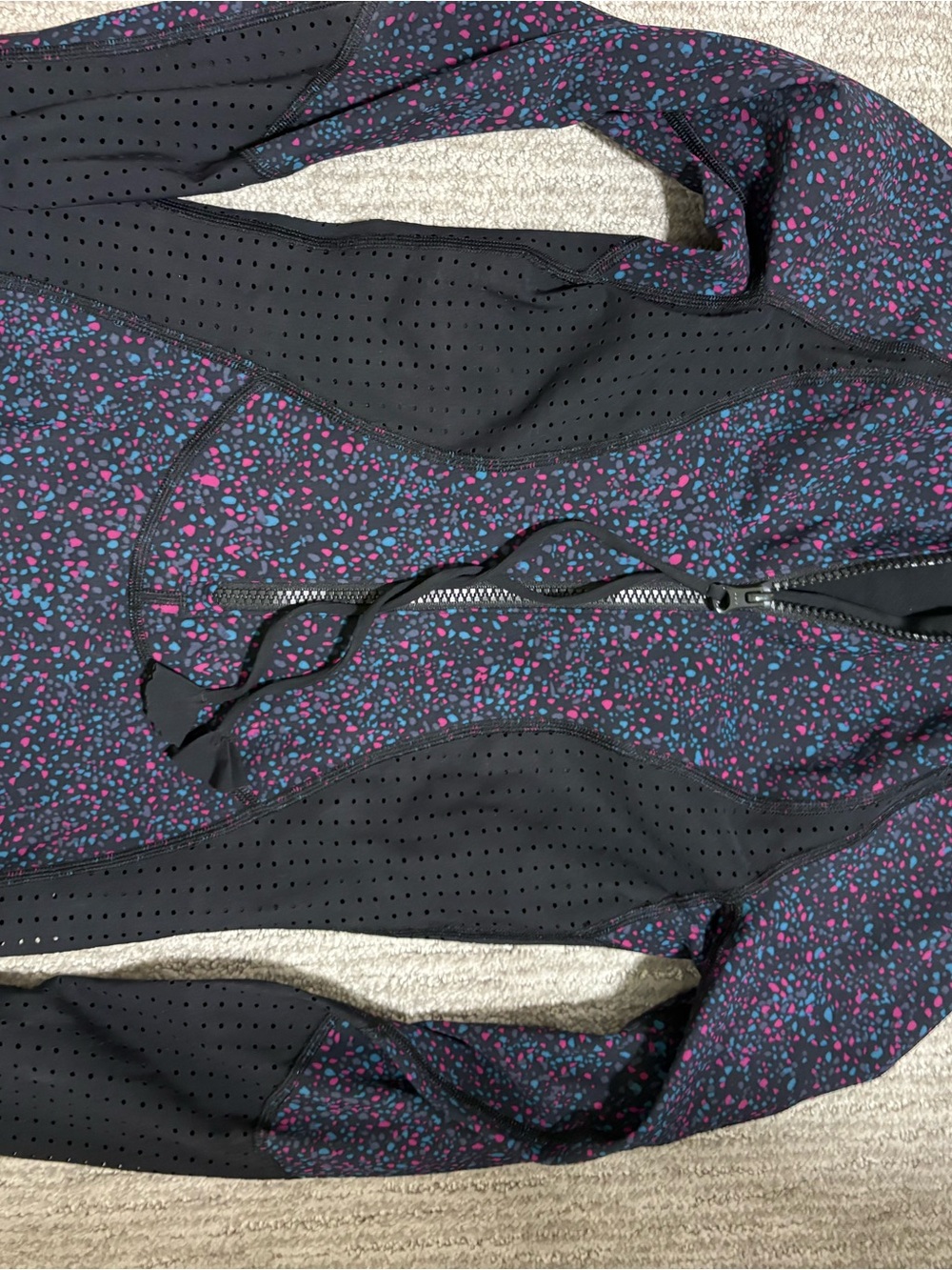 Lululemon wetsuit 4 Xs  Black Active Zip Hoodie with Pink & Blue Confetti Print